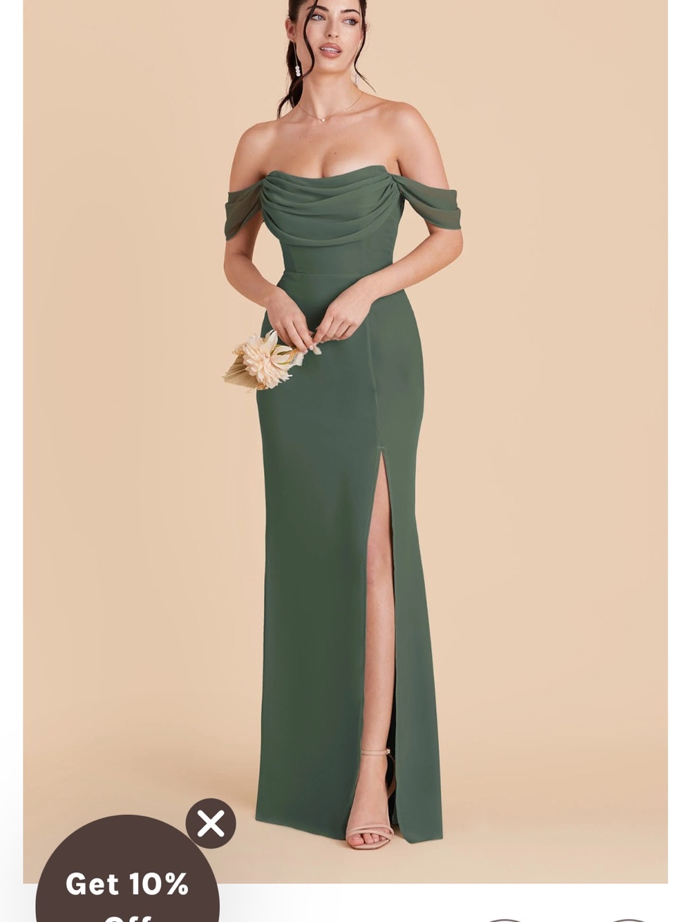 Off-Shoulder Green Evening Dress